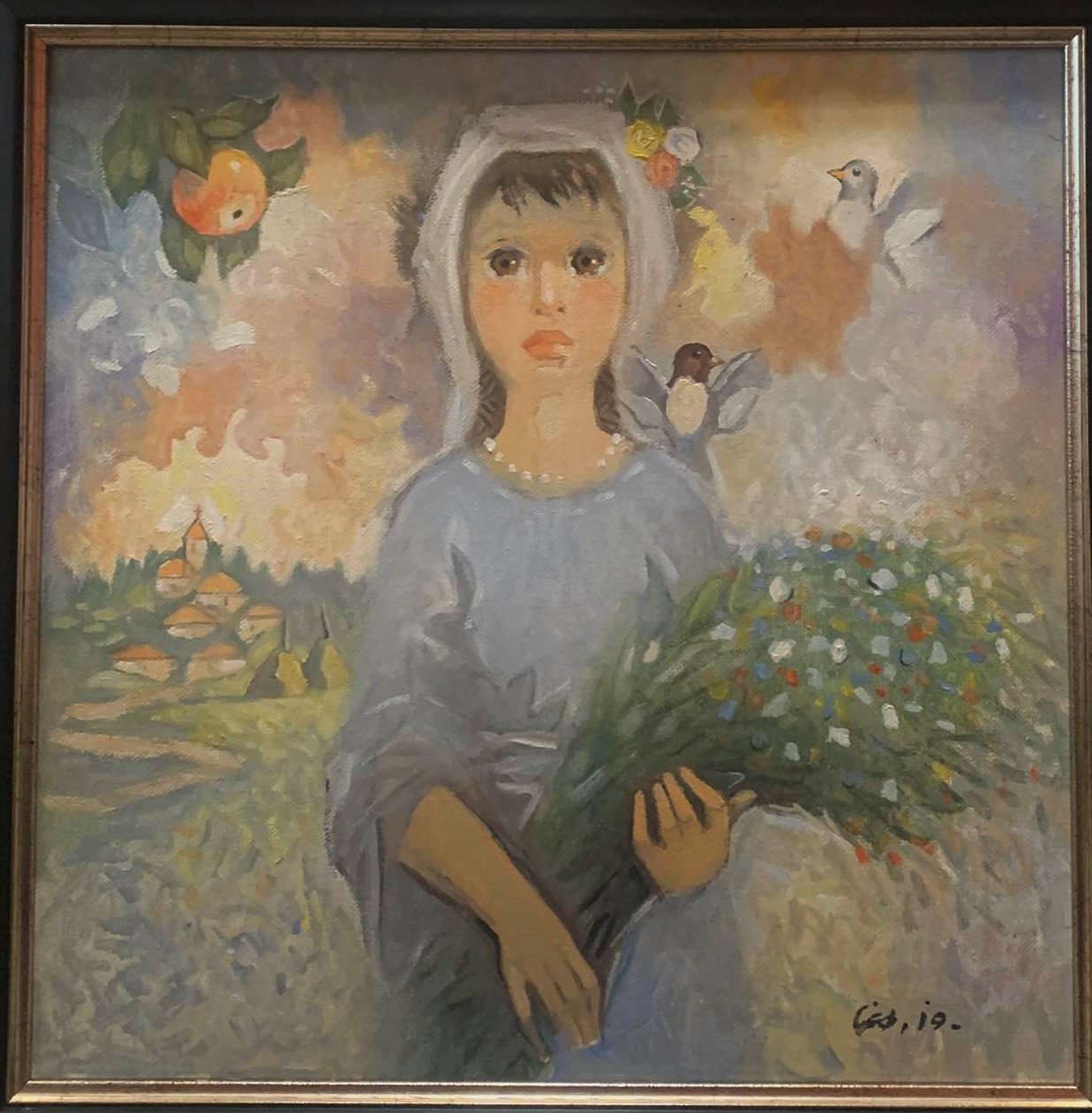 Girl with a bouquet wild flowers - Suli Sseferov